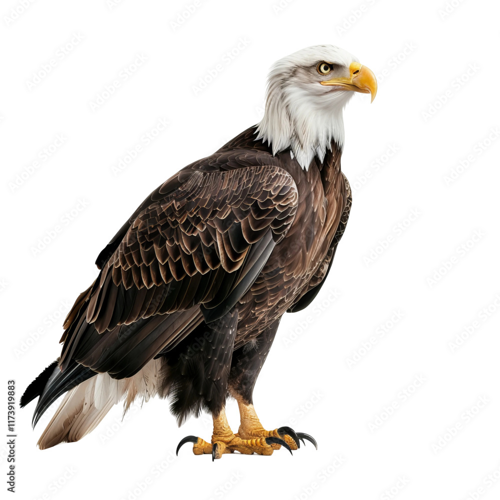 Fototapeta premium The eagle looks straight ahead and its entire body isolated on white background