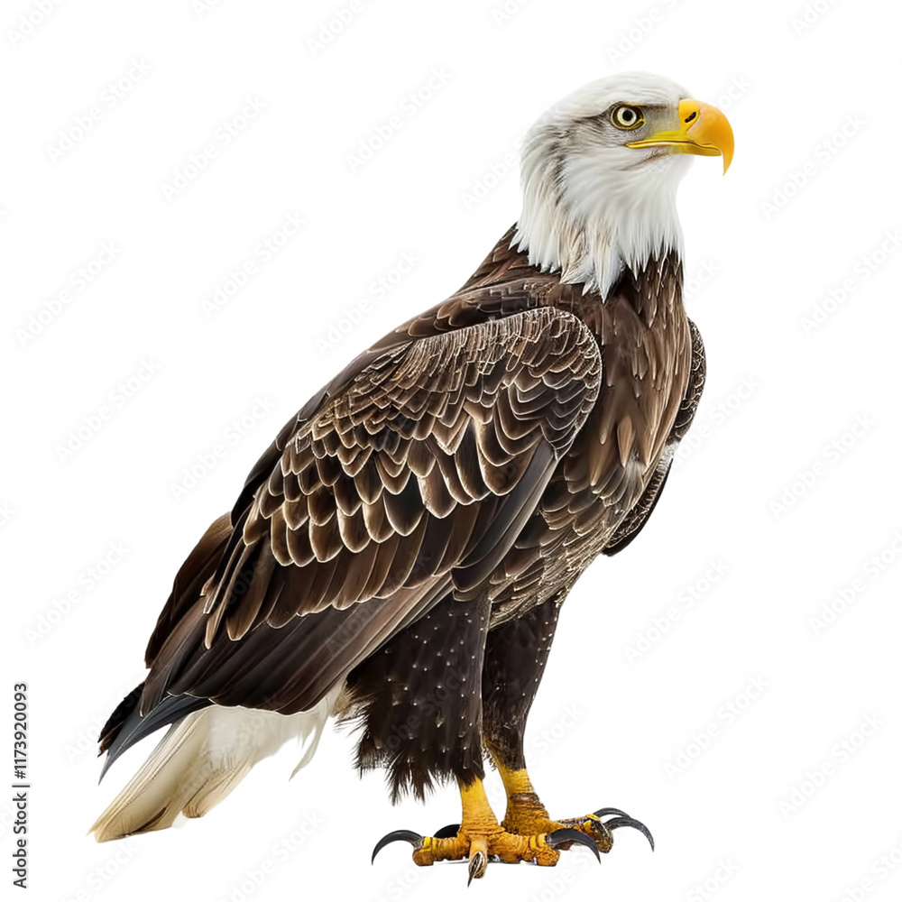 Fototapeta premium The eagle looks straight ahead and its entire body isolated on white background