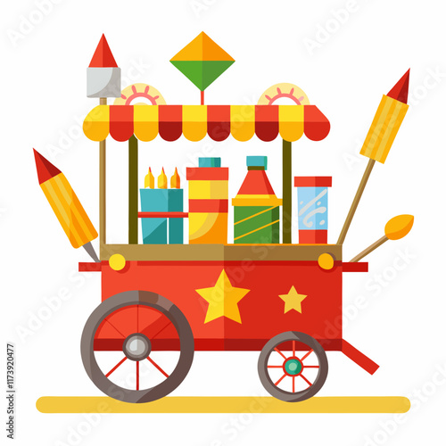 Festive Fireworks Cart with Rockets and Sparklers Vector Design