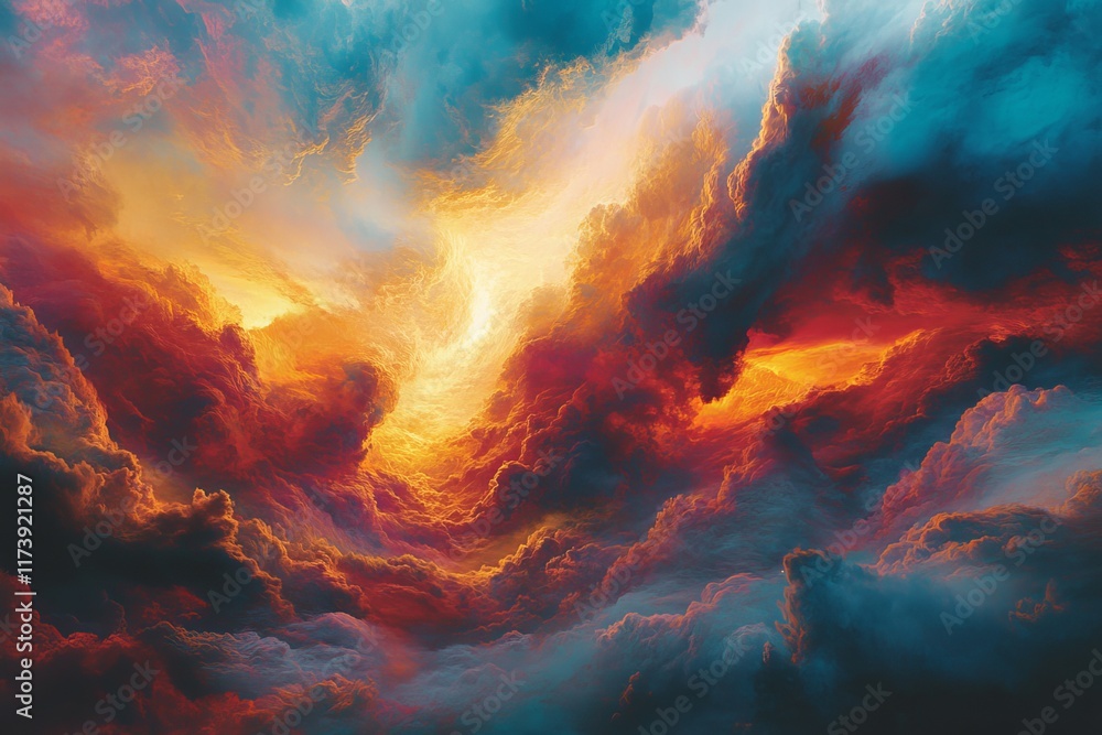 Fototapeta premium Stunning sunset clouds illuminate the sky with vibrant colors over a serene horizon