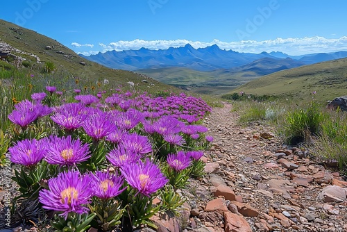 A detailed view of mulla mulla flowers with a rock dome visible in the background in the northern territory of Australia photo