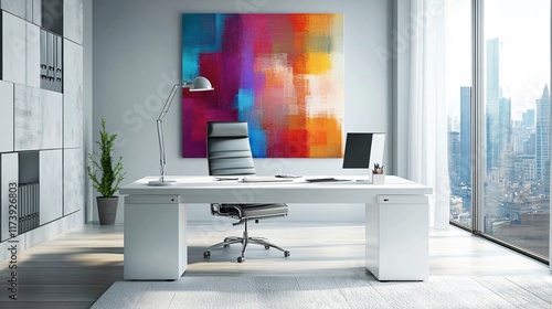 Wallpaper Mural Contemporary home office with sleek furniture, natural lighting, and modern wall art, copy space Torontodigital.ca
