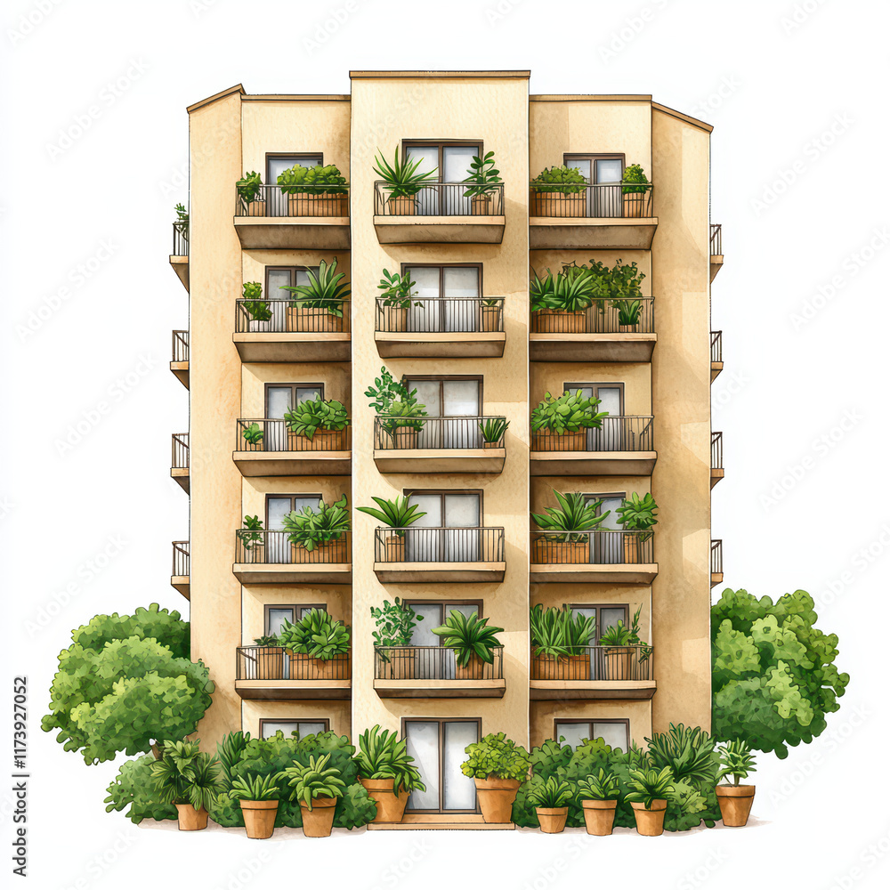 modern apartment building with balconies adorned with lush greenery modern apartment building with balconies adorned with lush greenery