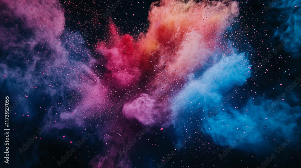 Fototapeta premium White powder explosion on black background. Colored cloud. Colorful dust explode. Paint Holi.