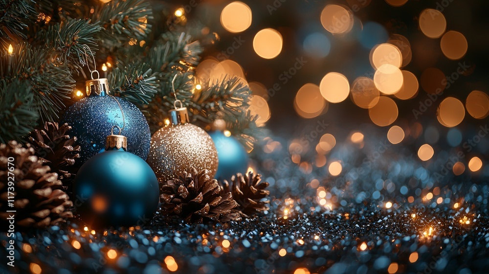 A mesmerizing dark blue Christmas setting featuring abstract blue bokeh lights and shimmering sparkles, ideal for festive designs, holiday cards, party invitations, and seasonal celebrations A mesmerizing dark blue Christmas setting featuring abstract blue bokeh lights and shimmering sparkles, ideal for festive designs, holiday cards, party invitations, and seasonal celebrations