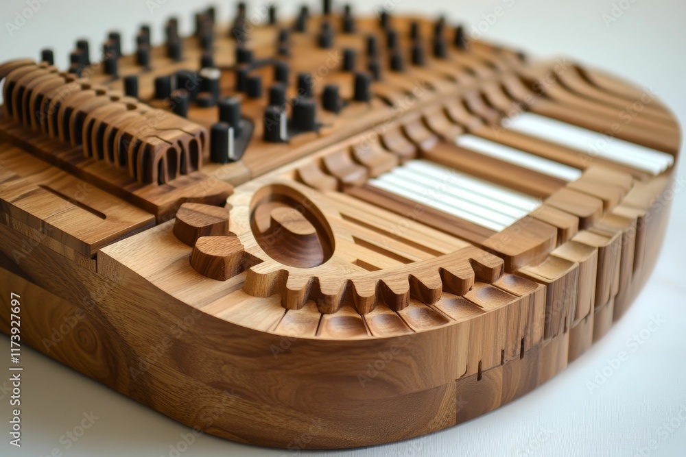 Naklejka premium Wooden musical instrument with keys and knobs.