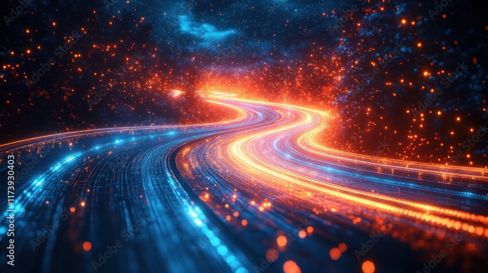 High Speed Optical Data Transmission in Digital Age with Abstract Glowing Lines and Dark Background High Speed Optical Data Transmission in Digital Age with Abstract Glowing Lines and Dark Background