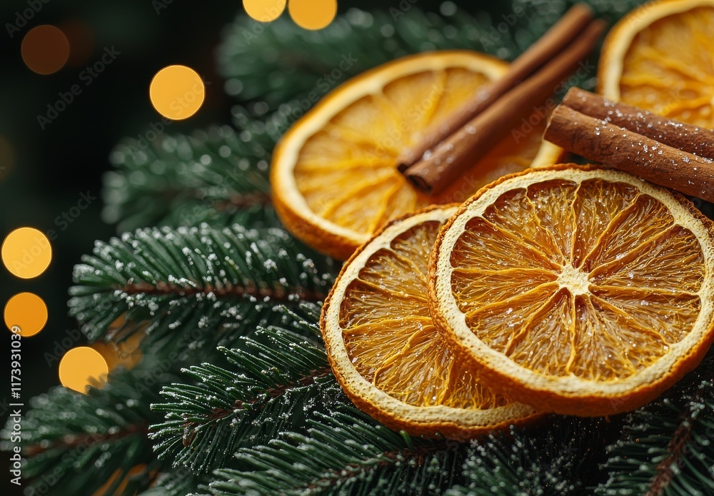 A Christmas tree adorned with handcrafted ornaments made from dried orange slices and cinnamon sticks A Christmas tree adorned with handcrafted ornaments made from dried orange slices and cinnamon sticks