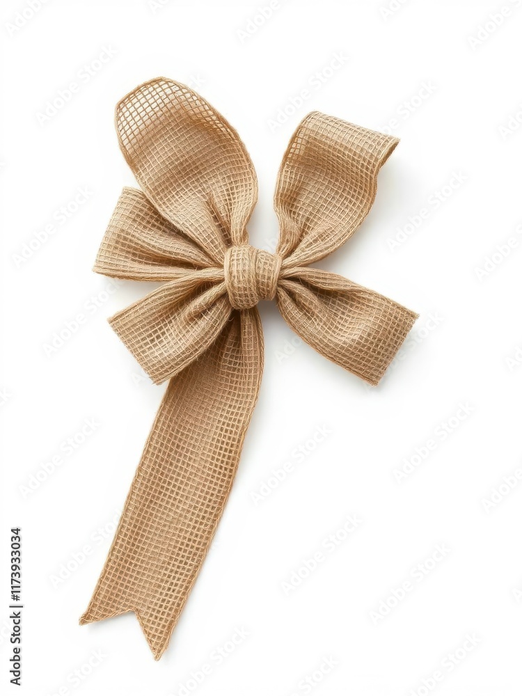 Rustic burlap ribbon bow, tied in a simple knot, isolated on pure white background, material,handmade Rustic burlap ribbon bow, tied in a simple knot, isolated on pure white background, material,handmade
