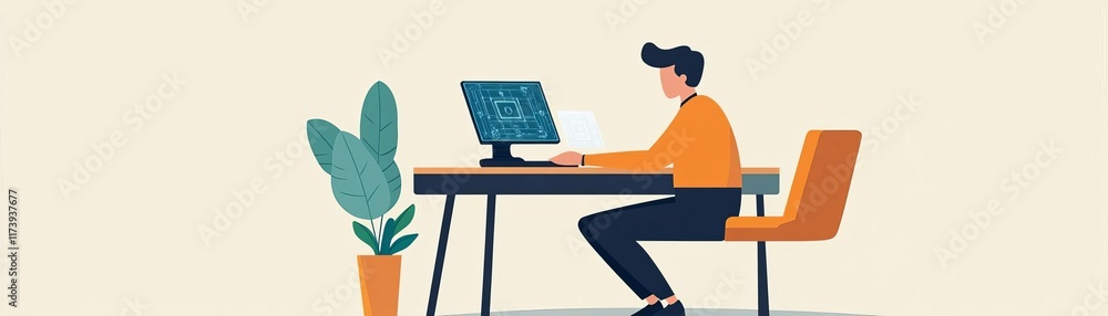 Minimalist workspace with an entrepreneur working on AI-generated designs, AI Entrepreneur, Innovative business environment Minimalist workspace with an entrepreneur working on AI-generated designs, AI Entrepreneur, Innovative business environment