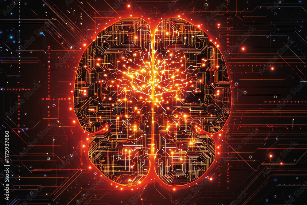 Obraz premium Futuristic brain with glowing neural circuits