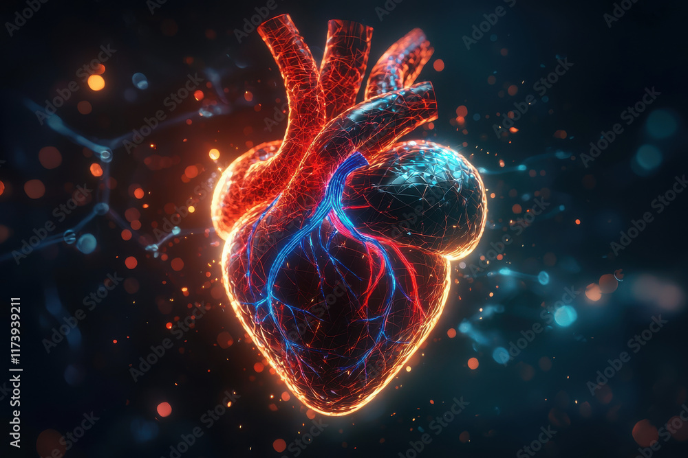 Glowing 3D render of a human heart Glowing 3D render of a human heart