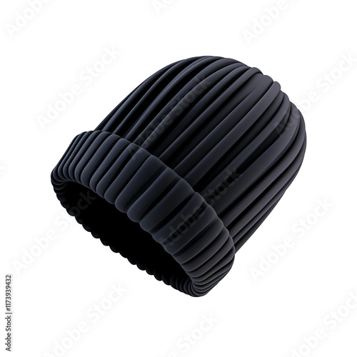 Men's Black Ribbed Winter Beanie Hat, on a white and transparent background.