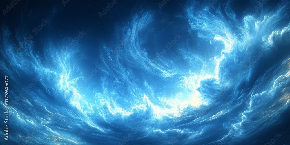 Majestic blue clouds swirling in a vibrant sky at dusk Majestic blue clouds swirling in a vibrant sky at dusk