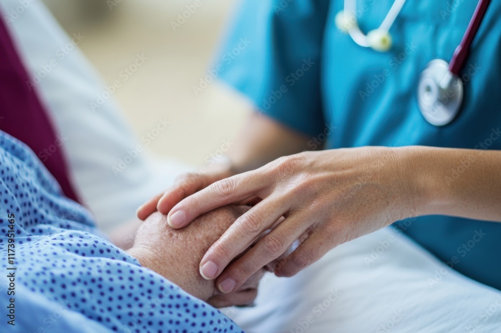Obraz premium Doctor comforts patient during recovery in hospital setting with compassionate touch and care