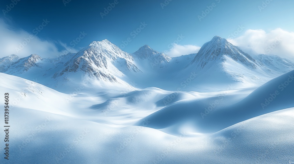 Obraz premium Striking landscape of snow-capped mountains against a clear blue sky. Snow-capped mountains in a tranquil landscape and serene beauty.