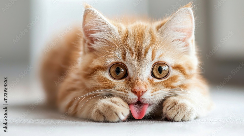 Obraz premium Playful Orange Cat Sticking Out Tongue with Adorable Expression