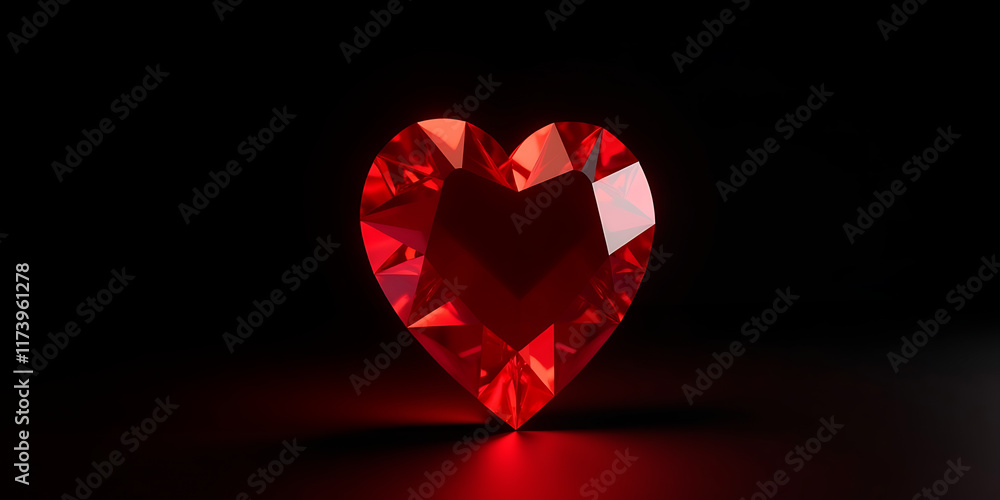 Shiny red heart-shaped diamond on a black background for Valentines Day, Love concept, on a dark background holiday Shiny red heart-shaped diamond on a black background for Valentines Day, Love concept, on a dark background holiday