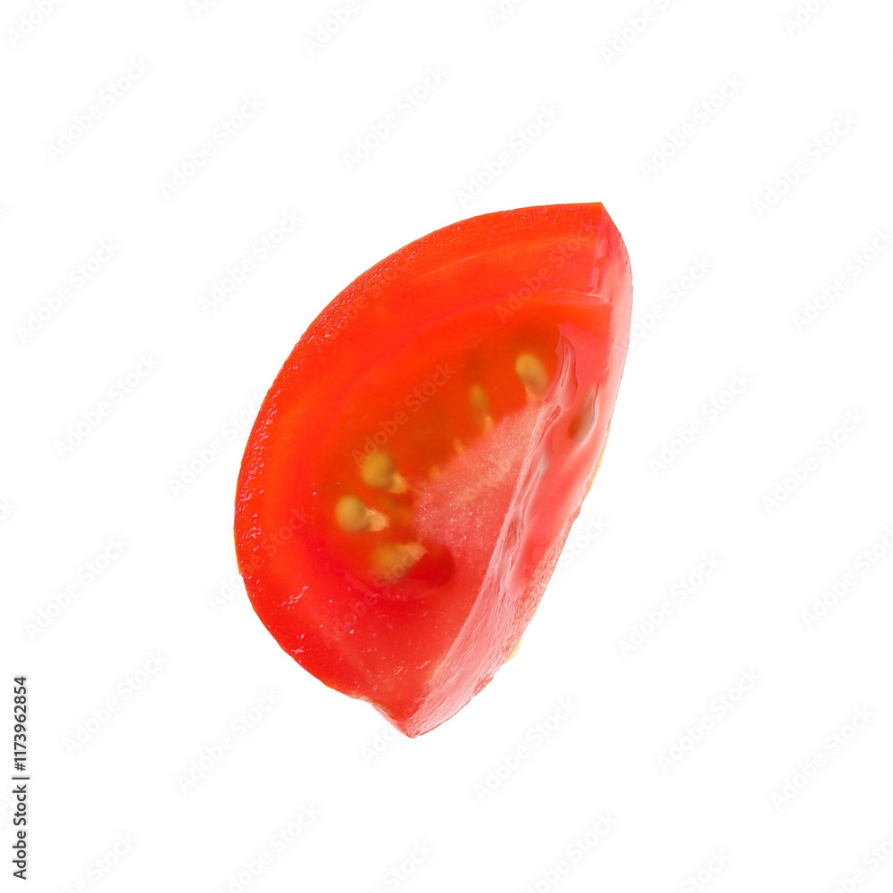 Slice of cherry tomato isolated on white Slice of cherry tomato isolated on white