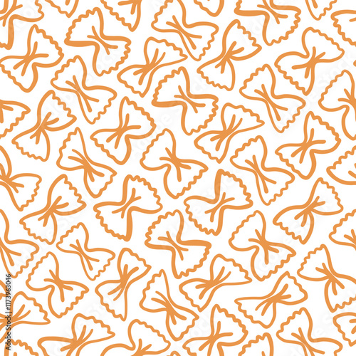 Hand drawn farfalle pasta seamless pattern. Italian pasta design for textile, fabric, wrapping paper