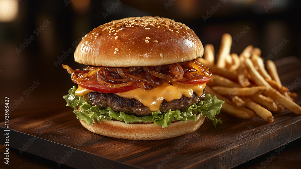 Generated image of a burger with french fries