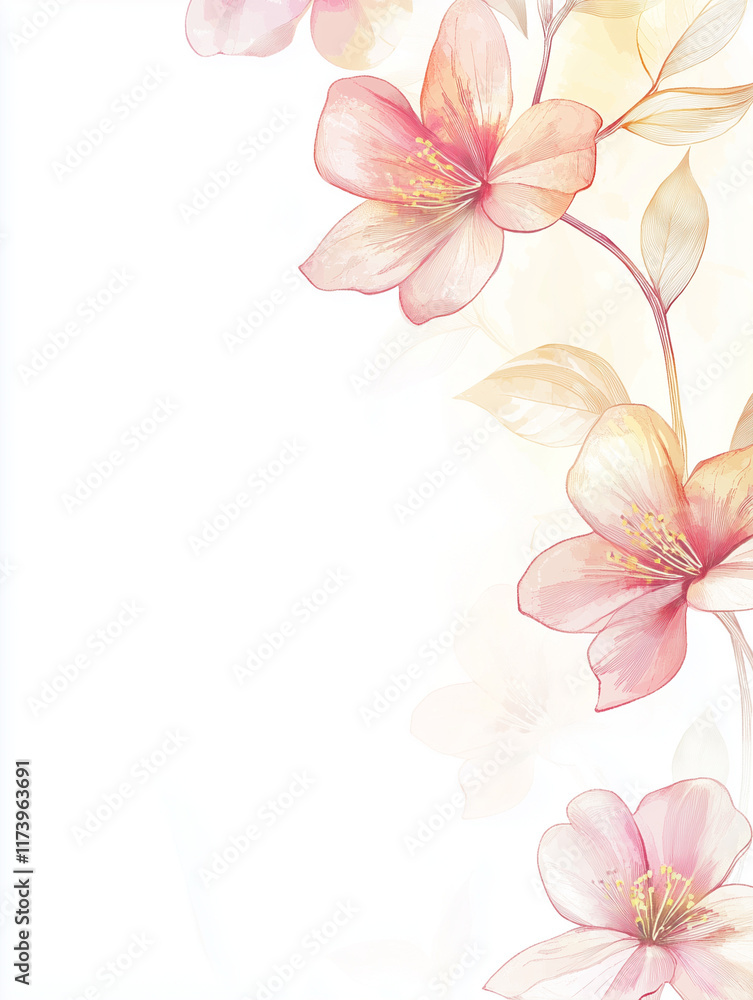 Obraz premium Watercolor floral background with pastel pink flowers