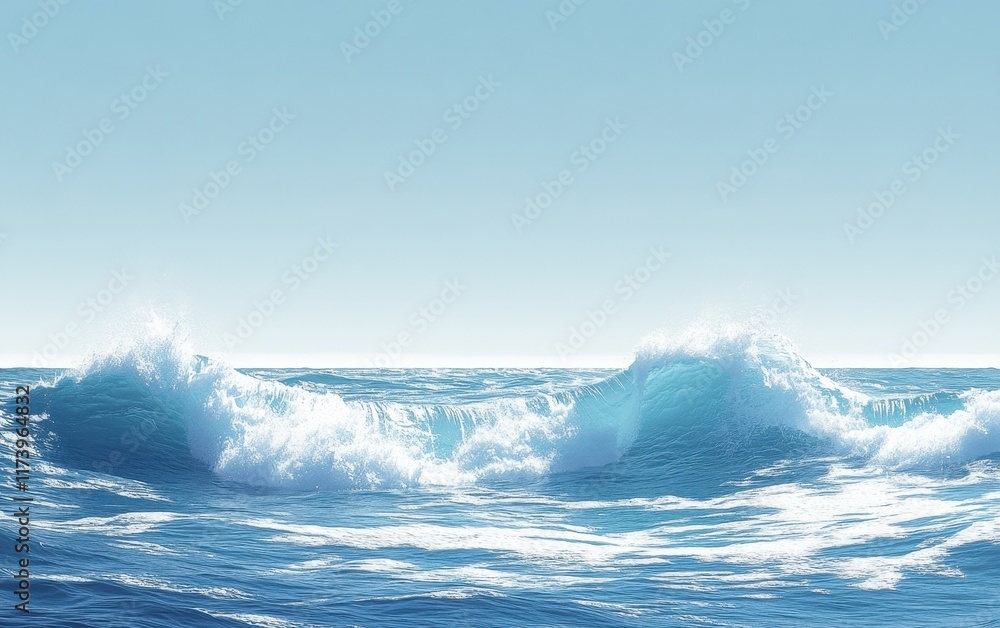 Ocean Waves Crashing on the Horizon under a Sunny Sky Ocean Waves Crashing on the Horizon under a Sunny Sky