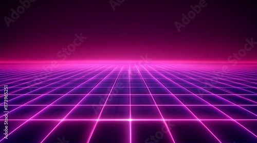 Abstract Retro Grid Neon Pink Purple Landscape photo