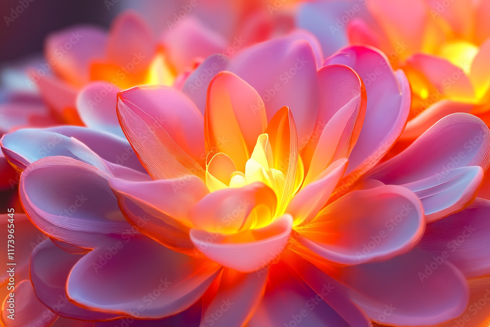 A close up of a pink and orange flower with a yellow center A close up of a pink and orange flower with a yellow center