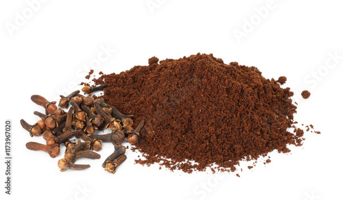 Wallpaper Mural Pile of clove powder and dried buds on white background. Aromatic spice Torontodigital.ca