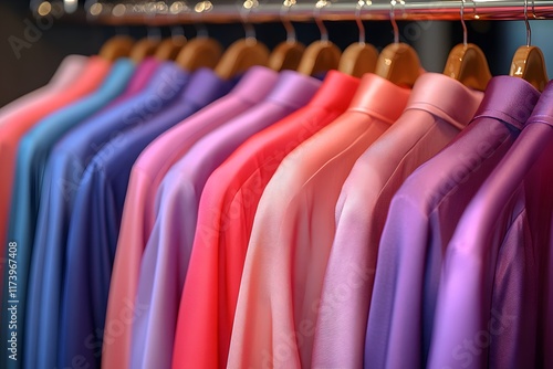 Wallpaper Mural Colorful Wardrobe Selection: Vibrant Shirts on Wooden Hangers for Fashion Inspiration Torontodigital.ca