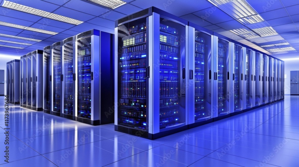 Fototapeta premium Advanced Cooling Systems in a Blue-Lit Room