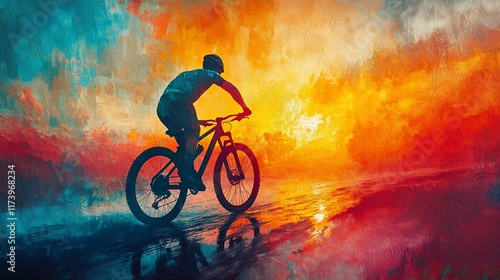 Wallpaper Mural Silhouette of cyclist riding mountain bike at sunset. Torontodigital.ca