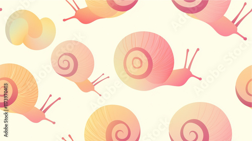 Pastel pattern with minimalist snail illustration on gradient background