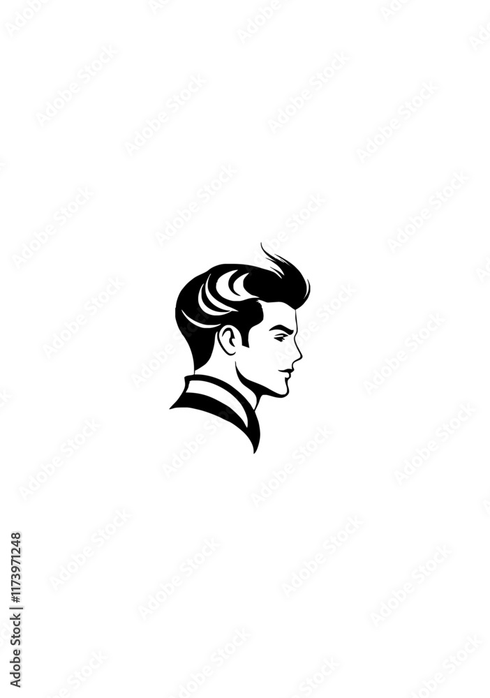 Stylish Male Profile Vector in Black and White with Pompadour Hairstyle for Modern Fashion and Branding Design Stylish Male Profile Vector in Black and White with Pompadour Hairstyle for Modern Fashion and Branding Design