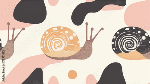 Pastel seamless snail pattern on minimalist background AR 169
