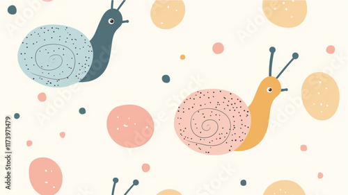 Pastel seamless snail pattern on minimalist background AR 169