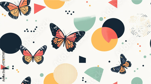 Butterflies in Pastel Abstract Geometric Seamless Pattern Art