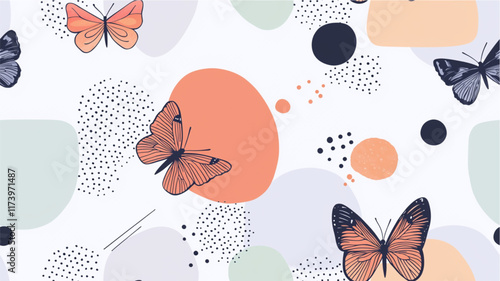 Butterflies in Pastel Abstract Geometric Seamless Pattern Art