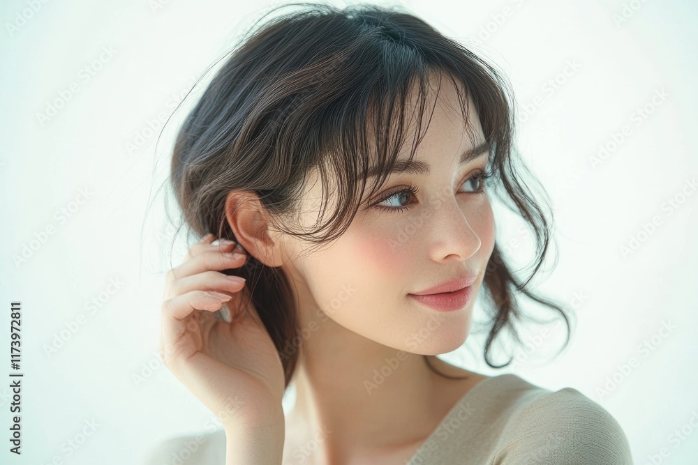 Woman with Medium-Length Hair in Modern Japanese Photography Style Woman with Medium-Length Hair in Modern Japanese Photography Style