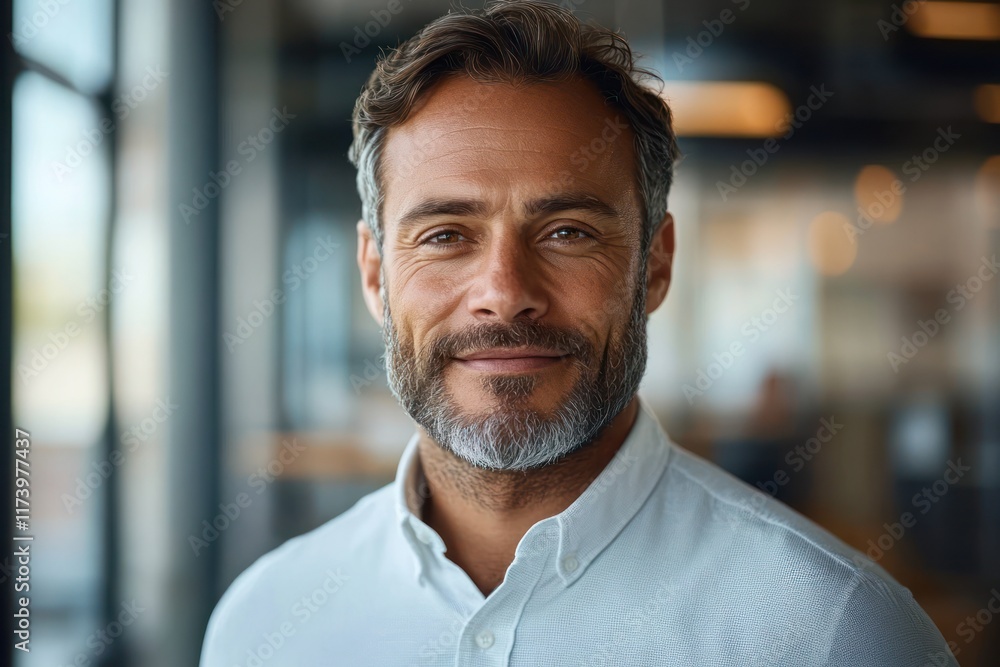 portrait of a middle aged black businessman in a modern office smiling as he engages in a meeting with natural light portrait of a middle aged black businessman in a modern office smiling as he engages in a meeting with natural light