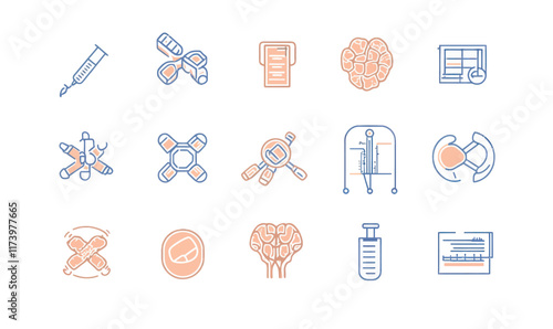 Bioengineering Line Icons Set: Biomaterials Biomechanics Nanotechnology