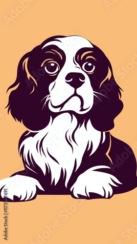 Minimalist Cavalier King Charles Spaniel Vector Art Illustration in Flat Design