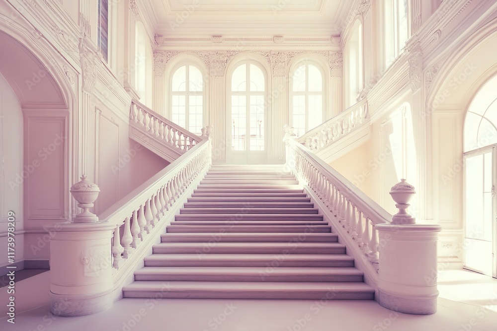 Obraz premium Elegant staircase leads to bright, airy space with large windows