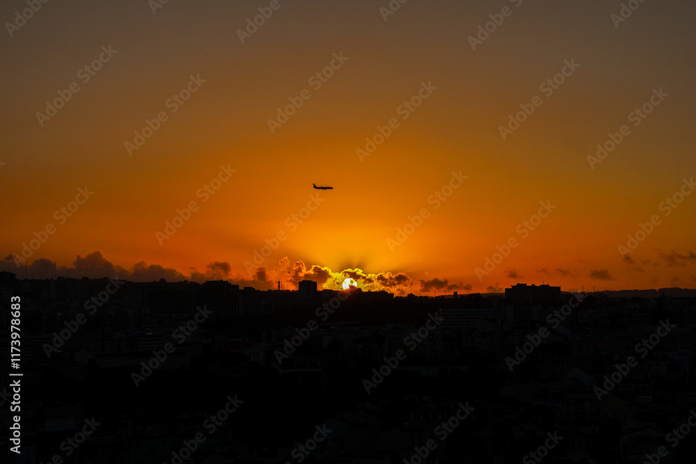 Breathtaking sunset view right when a plane was passing by Breathtaking sunset view right when a plane was passing by