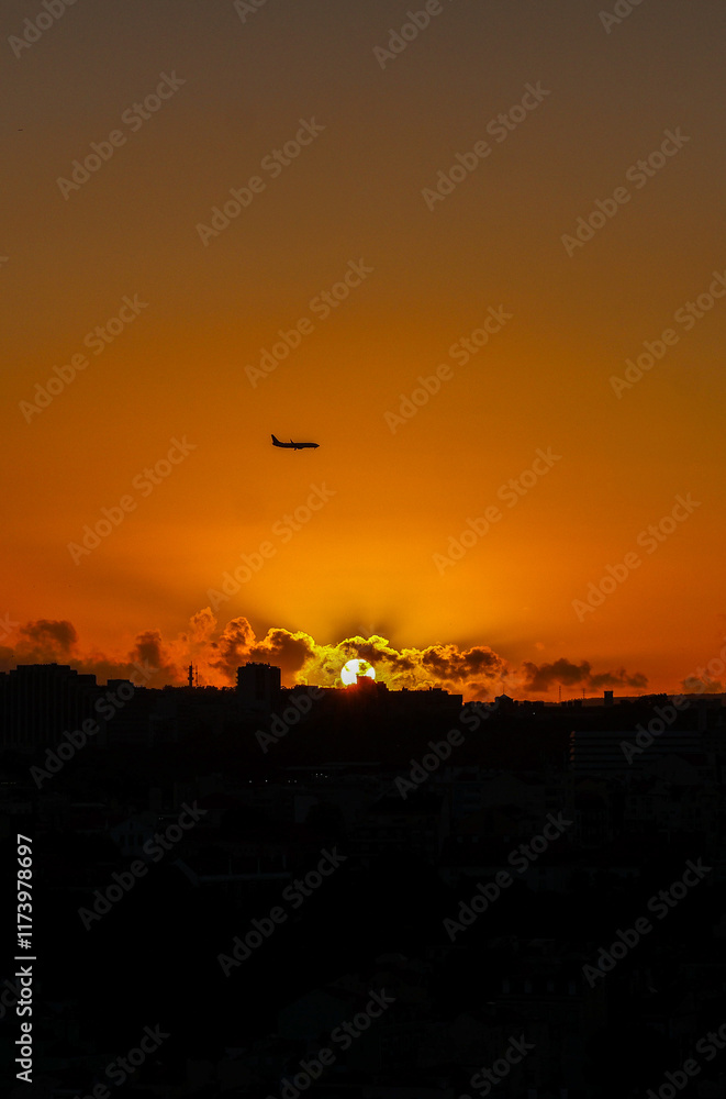 Breathtaking sunset view right when a plane was passing by Breathtaking sunset view right when a plane was passing by