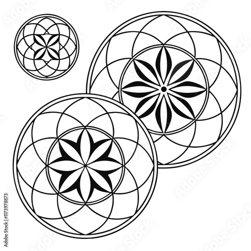 Circular patterns of nested geometric shapes