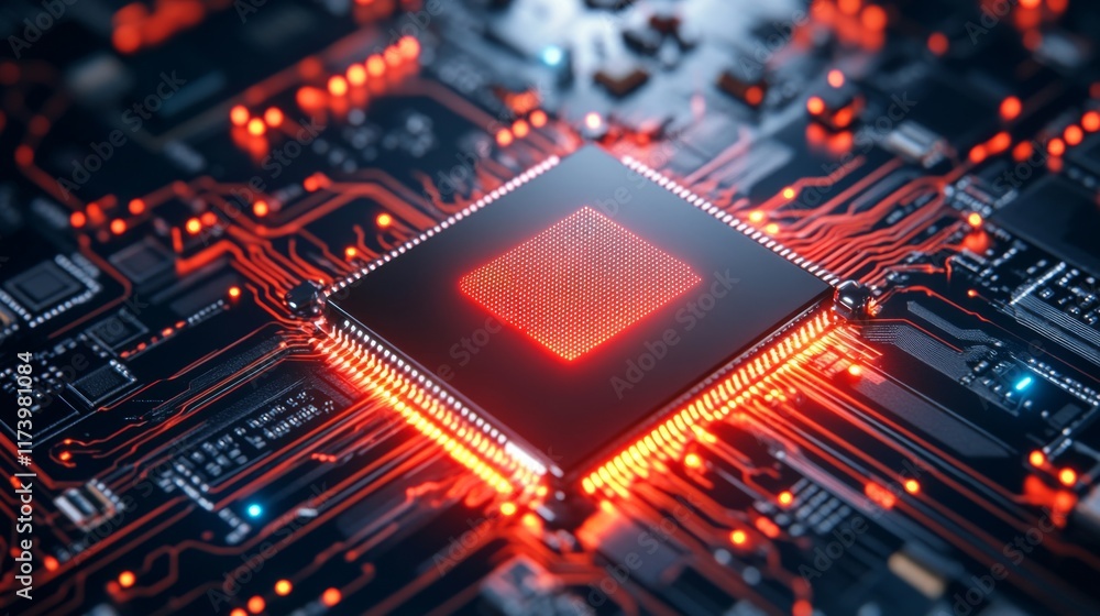 Quantum Computing Chip with Bright Animated Background Quantum Computing Chip with Bright Animated Background