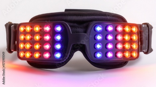 LED light therapy goggles offer red and near-infrared light to potentially improve mood, reduce wrinkles, and enhance sleep quality.  Recommended for daily use. photo