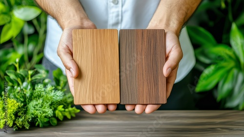 Comparing sustainable wooden textures: light vs dark options for eco-friendly design photo